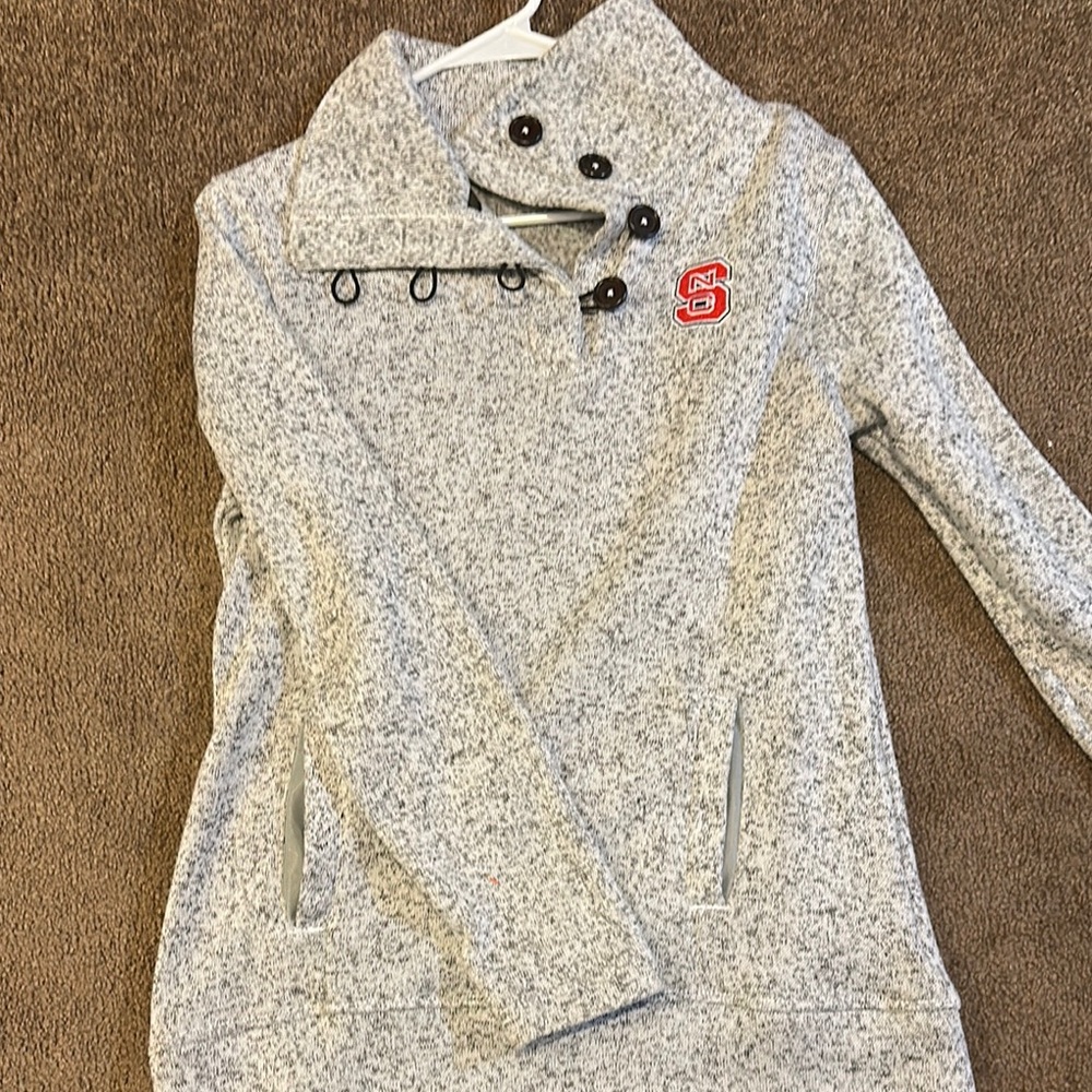 Gray Button-Up Sweater with NC State logo